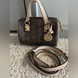 Michael Kors Grayson X-Small Metallic Empire Monogram Duffel Crossbody Bag